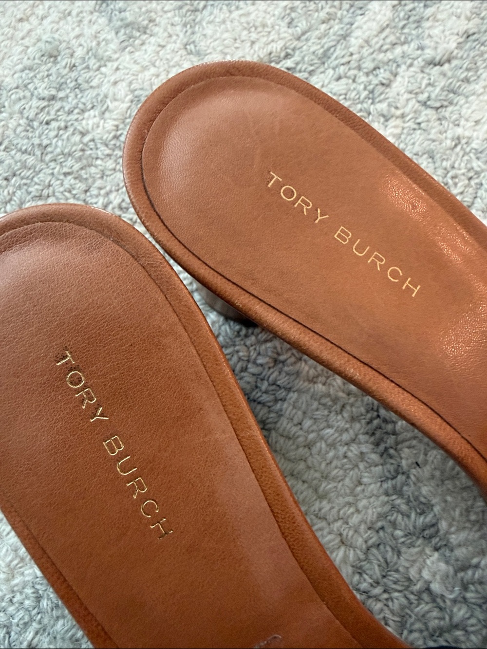 Tory Burch Ines Heeled  Mule Cognac Leather Logo - Picture 10 of 15